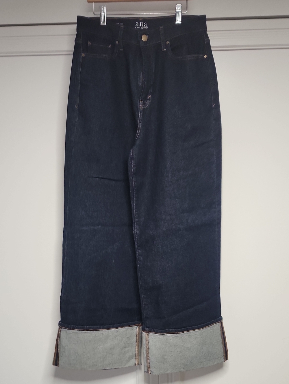 a.n.a Dark Indigo Relaxed Wide-Leg Jeans with Cuffed Hem